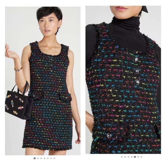 KATE SPADE Black Metallic Tweed Sleeveless Mini Shift Dress Size 6 NWT - Picture 1 of 13